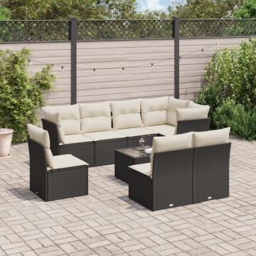 Set mobilier de grădină cu perne, 9 piese, negru, poliratan - Img 1