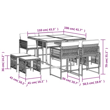 Set mobilier de grădină cu perne, 9 piese, negru, poliratan - Img 5