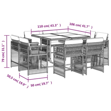 Set mobilier de grădină cu perne, 9 piese, negru, poliratan - Img 5
