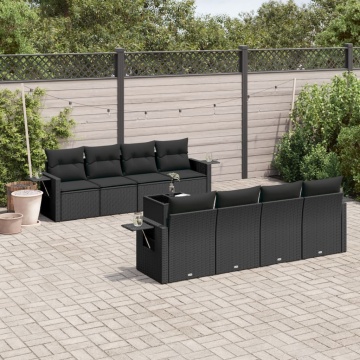 Set mobilier de grădină cu perne, 9 piese, negru, poliratan - Img 1