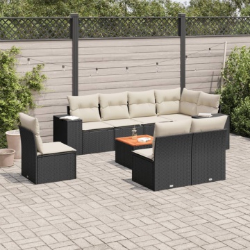 Set mobilier de grădină cu perne, 9 piese, negru, poliratan - Img 1