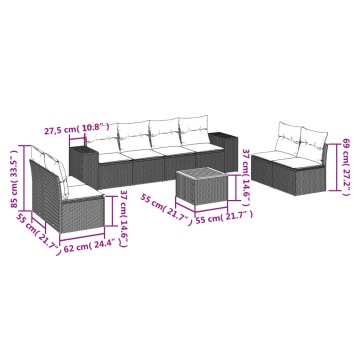 Set mobilier de grădină cu perne, 9 piese, negru, poliratan - Img 3