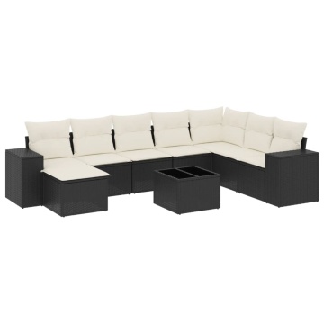 Set mobilier de grădină cu perne, 9 piese, negru, poliratan - Img 2