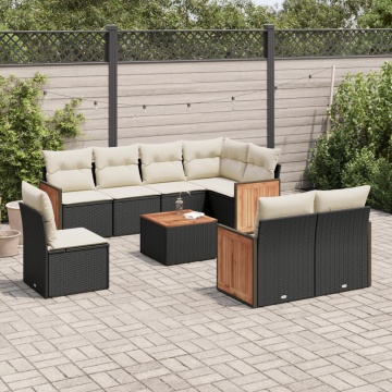 Set mobilier de grădină cu perne, 9 piese, negru, poliratan - Img 1