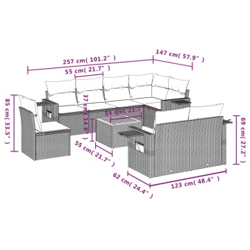 Set mobilier de grădină cu perne, 9 piese, negru, poliratan - Img 3