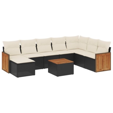 Set mobilier de grădină cu perne, 9 piese, negru, poliratan - Img 2