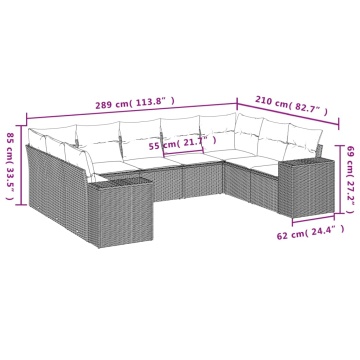 Set mobilier de grădină cu perne, 9 piese, negru, poliratan - Img 6