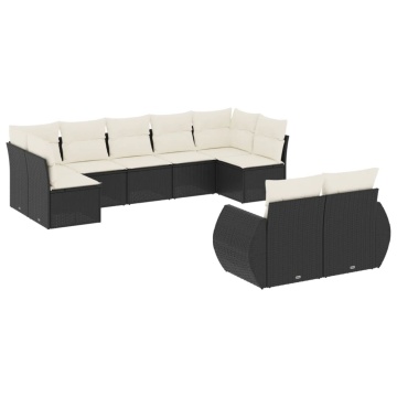 Set mobilier de grădină cu perne, 9 piese, negru, poliratan - Img 2