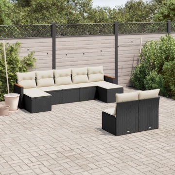 Set mobilier de grădină cu perne, 9 piese, negru, poliratan - Img 1