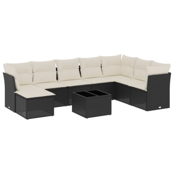 Set mobilier de grădină cu perne, 9 piese, negru, poliratan - Img 2
