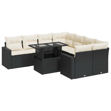 Set mobilier de grădină cu perne, 9 piese, negru, poliratan - Img 2