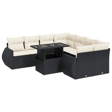 Set mobilier de grădină cu perne, 9 piese, negru, poliratan - Img 2
