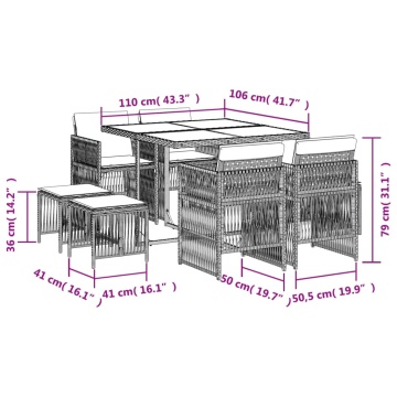 Set mobilier de grădină cu perne, 9 piese, negru, poliratan - Img 5
