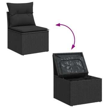 Set mobilier de grădină cu perne, 9 piese, negru, poliratan - Img 6