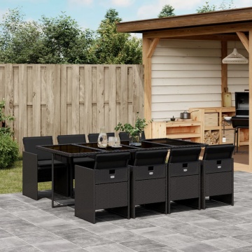 Set mobilier de grădină cu perne, 9 piese, negru, poliratan - Img 1