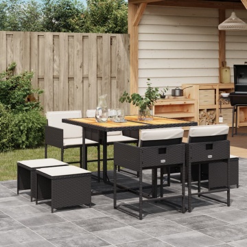 Set mobilier de grădină cu perne, 9 piese, negru, poliratan - Img 1