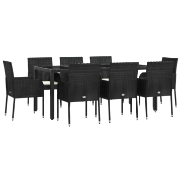 Set mobilier de grădină cu perne, 9 piese, negru, poliratan - Img 3