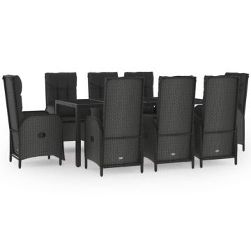 Set mobilier de grădină cu perne, 9 piese, negru, poliratan - Img 2