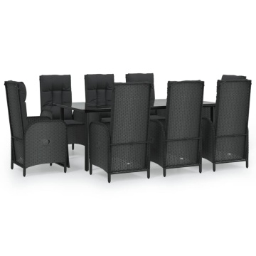 Set mobilier de grădină cu perne, 9 piese, negru, poliratan - Img 2