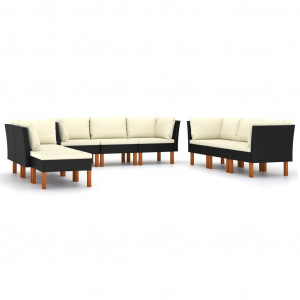 Set mobilier de grădină cu perne, 9 piese, negru, poliratan - Img 1