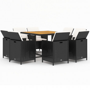 Set mobilier de grădină cu perne, 9 piese, negru, poliratan - Img 2