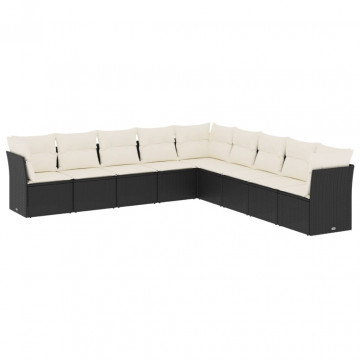 Set mobilier de grădină cu perne, 9 piese, negru, poliratan - Img 2