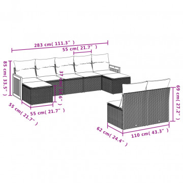 Set mobilier de grădină cu perne, 9 piese, negru, poliratan - Img 3