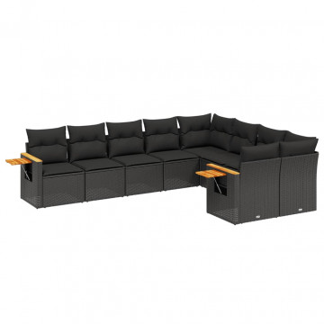 Set mobilier de grădină cu perne, 9 piese, negru, poliratan - Img 2
