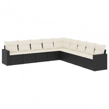 Set mobilier de grădină cu perne, 9 piese, negru, poliratan - Img 2