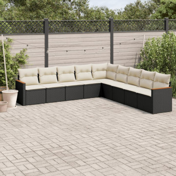 Set mobilier de grădină cu perne, 9 piese, negru, poliratan - Img 1