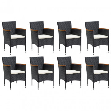 Set mobilier de grădină cu perne, 9 piese, negru, poliratan - Img 3