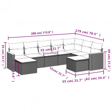 Set mobilier de grădină cu perne, 9 piese, negru, poliratan - Img 7