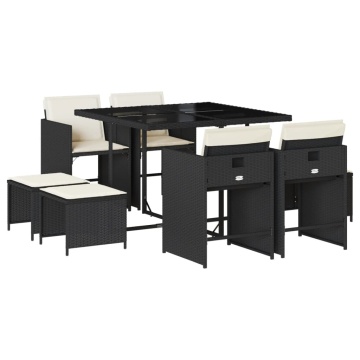 Set mobilier de grădină cu perne, 9 piese, negru, poliratan - Img 2