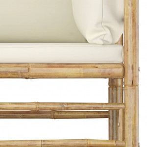 Set mobilier de grădină cu perne alb crem, 2 piese, bambus - Img 4