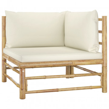 Set mobilier de grădină cu perne alb crem, 2 piese, bambus - Img 3