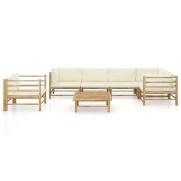 Set mobilier de grădină cu perne alb crem, 7 piese, bambus - Img 2