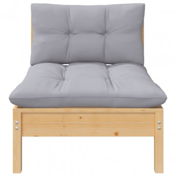 Set mobilier de grădină cu perne gri, 3 piese, lemn masiv pin - Img 3
