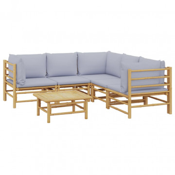 Set mobilier de grădină cu perne gri deschis, 6 piese, bambus - Img 3