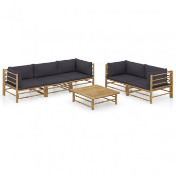 Set mobilier de grădină cu perne gri închis, 6 piese, bambus - Img 1