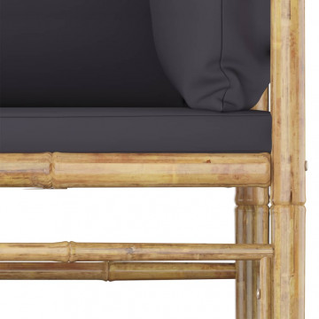 Set mobilier de grădină cu perne gri închis, 6 piese, bambus - Img 5