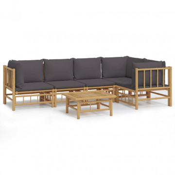 Set mobilier de grădină cu perne gri închis, 6 piese, bambus - Img 2