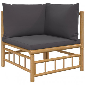 Set mobilier de grădină cu perne gri închis, 8 piese, bambus - Img 4