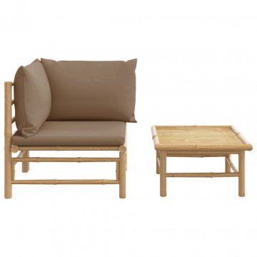 Set mobilier de grădină cu perne gri taupe, 2 piese, bambus - Img 3