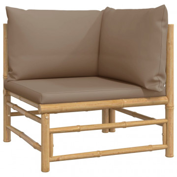 Set mobilier de grădină cu perne gri taupe, 6 piese, bambus - Img 4