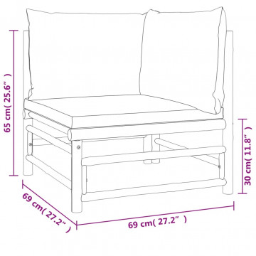 Set mobilier de grădină cu perne gri taupe, 6 piese, bambus - Img 6