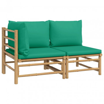 Set mobilier de grădină cu perne verzi, 2 piese, bambus - Img 2
