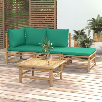 Set mobilier de grădină cu perne verzi, 4 piese, bambus - Img 1