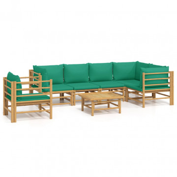 Set mobilier de grădină cu perne verzi, 7 piese, bambus - Img 2