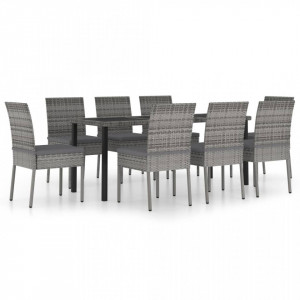 Set mobilier de masă pentru grădină, 9 piese, gri, poliratan - Img 1