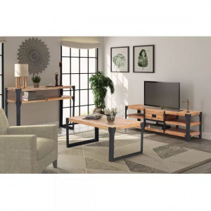 Set mobilier de sufragerie, 3 piese, lemn masiv de acacia - Img 1